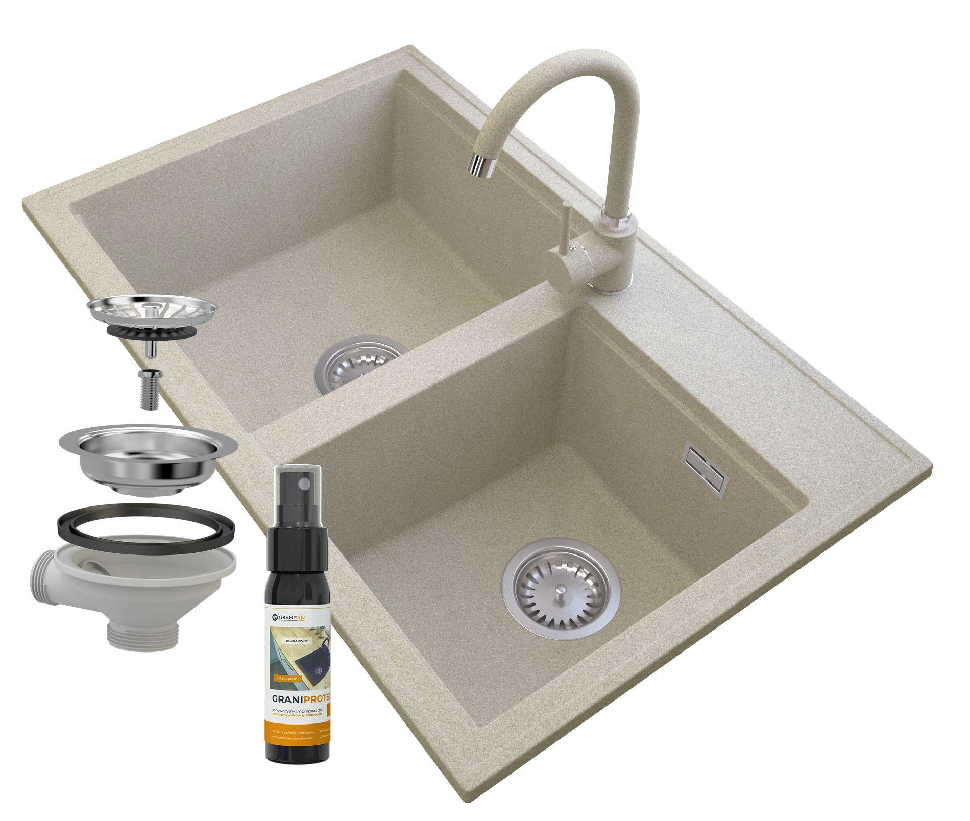 GRANITSPÜLE Hektor mit Küchenarmatur - Beige, Kunststoff/Stein (80/50/20cm) - Granitan