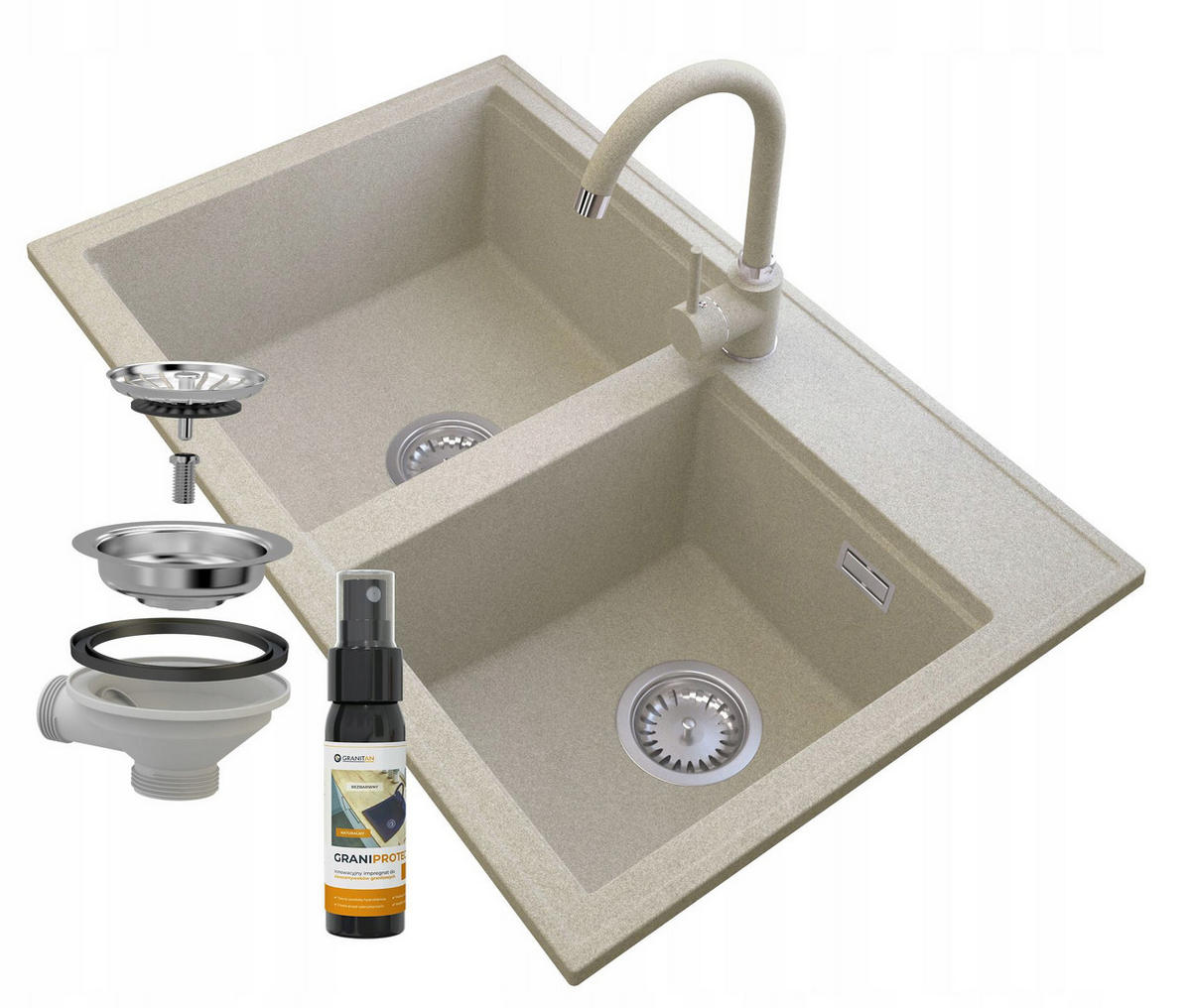 GRANITSPÜLE Hektor mit Küchenarmatur - Beige, Kunststoff/Stein (80/50/20cm) - Granitan