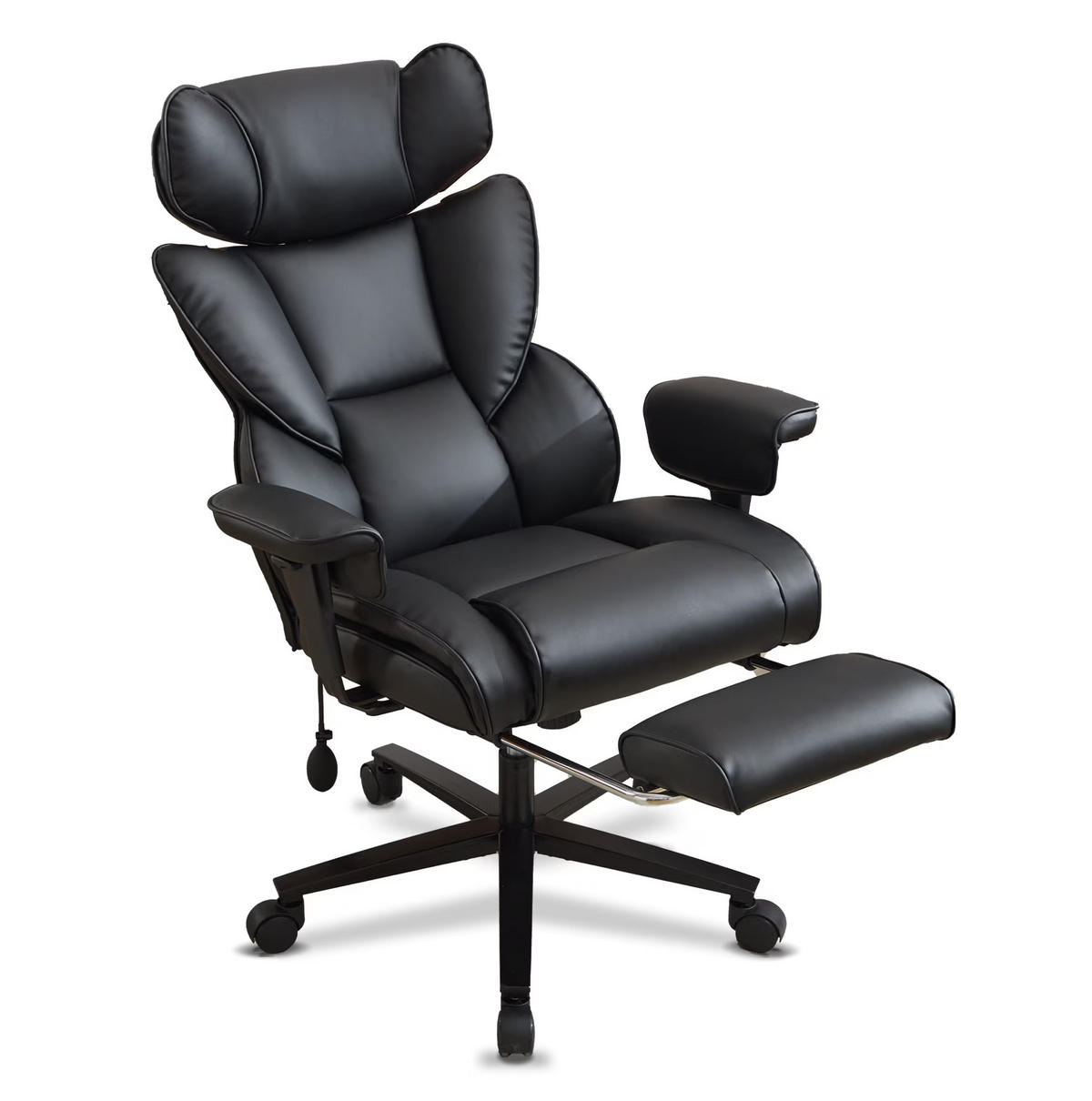 BÜROSTUHL in Schwarz 52x56x121 cm mit verstellbarer Kopfstütze und Lendenwirbelstütze - Schwarz, Leder (56/121/52cm) - IVMEU