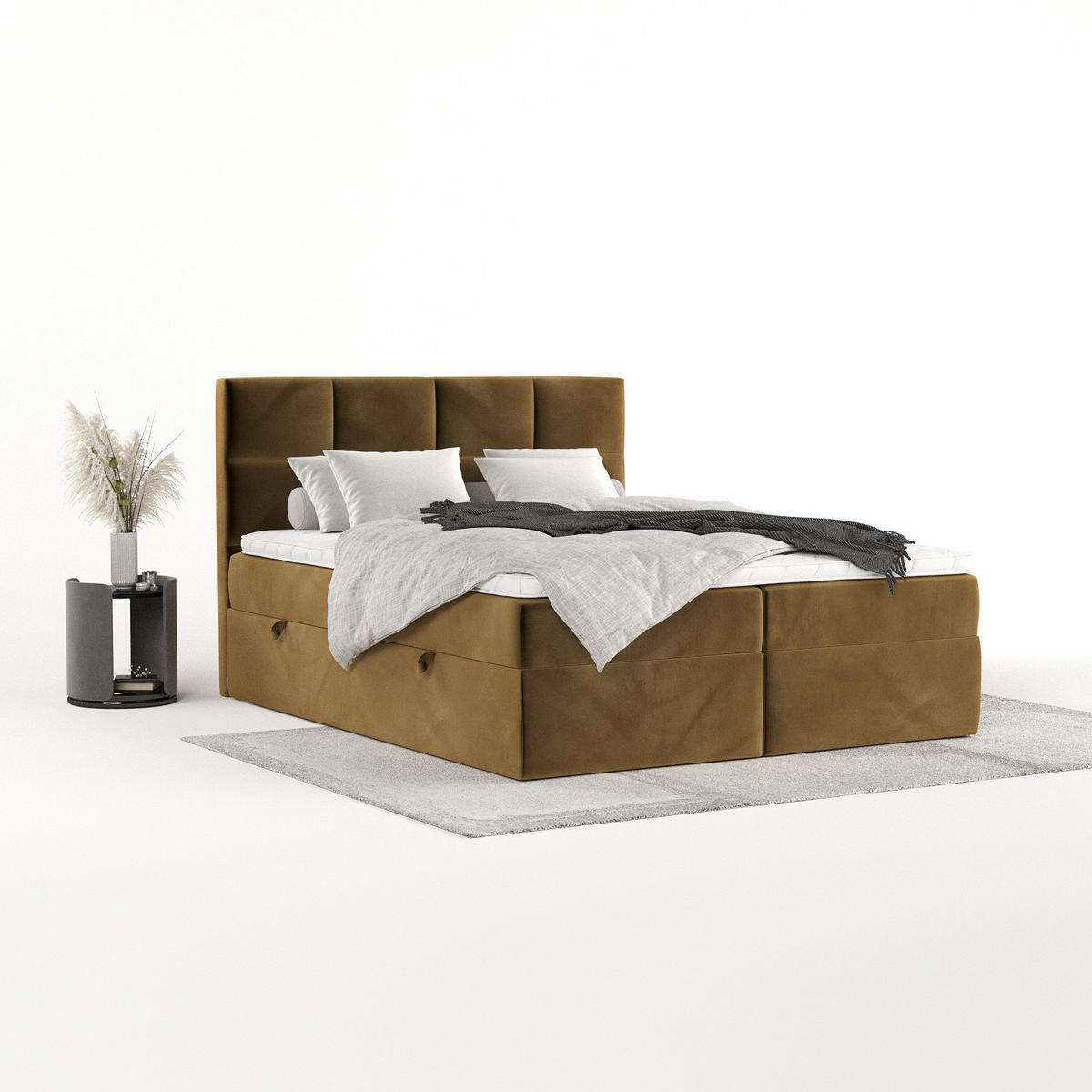 BOXBETT Oris 140/200 cm Honiggelb im Kronos Stoff - Schwarz/Honig, Holz/Holzwerkstoff (140/200cm) - AltaBeds