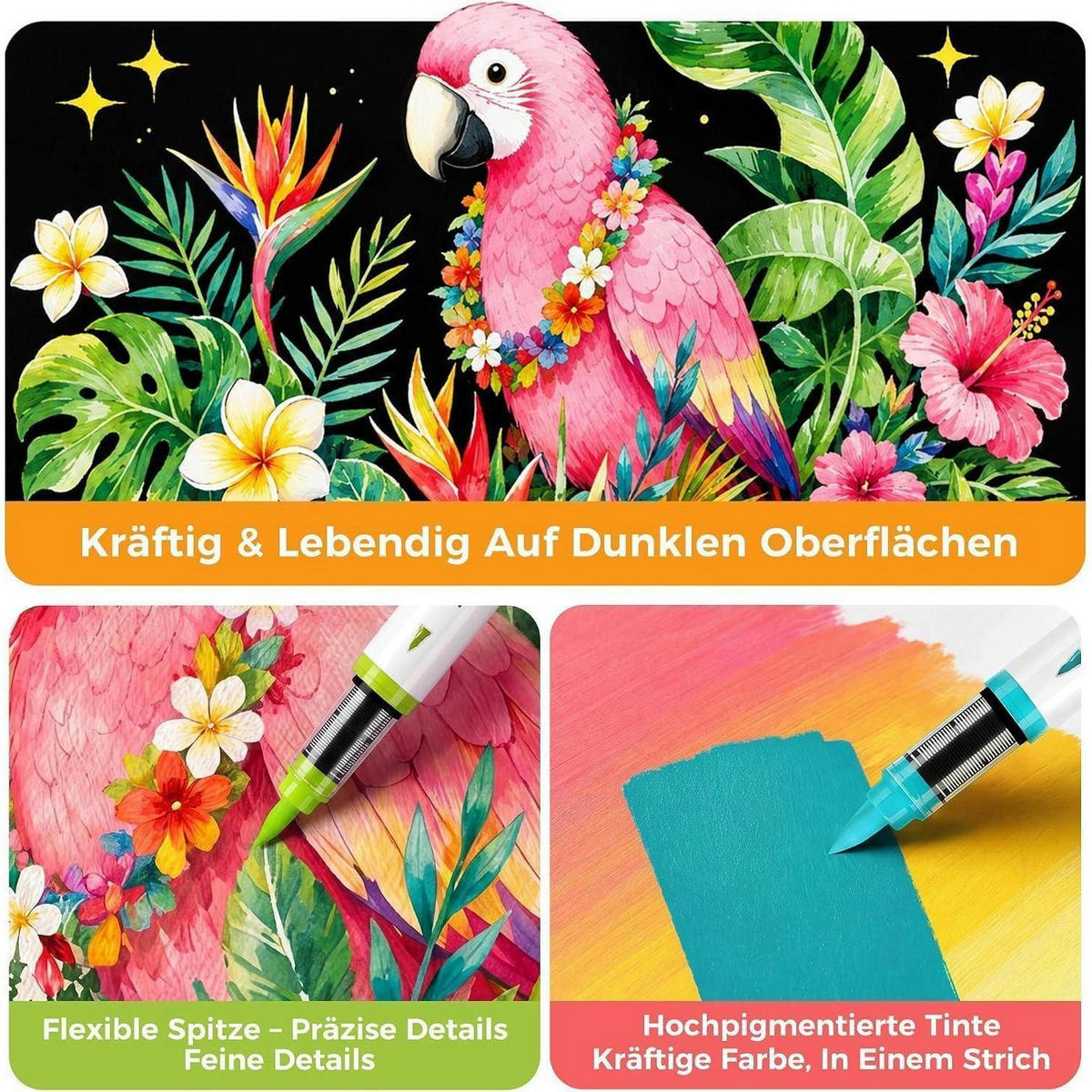ACRYLSTIFTE 36er Set Macaron Pastell mit Pinselspitze wasserbasiert deckend für Glas Stein Holz Leinwand Stoff - Multicolor, Kunststoff (1/1/15cm)