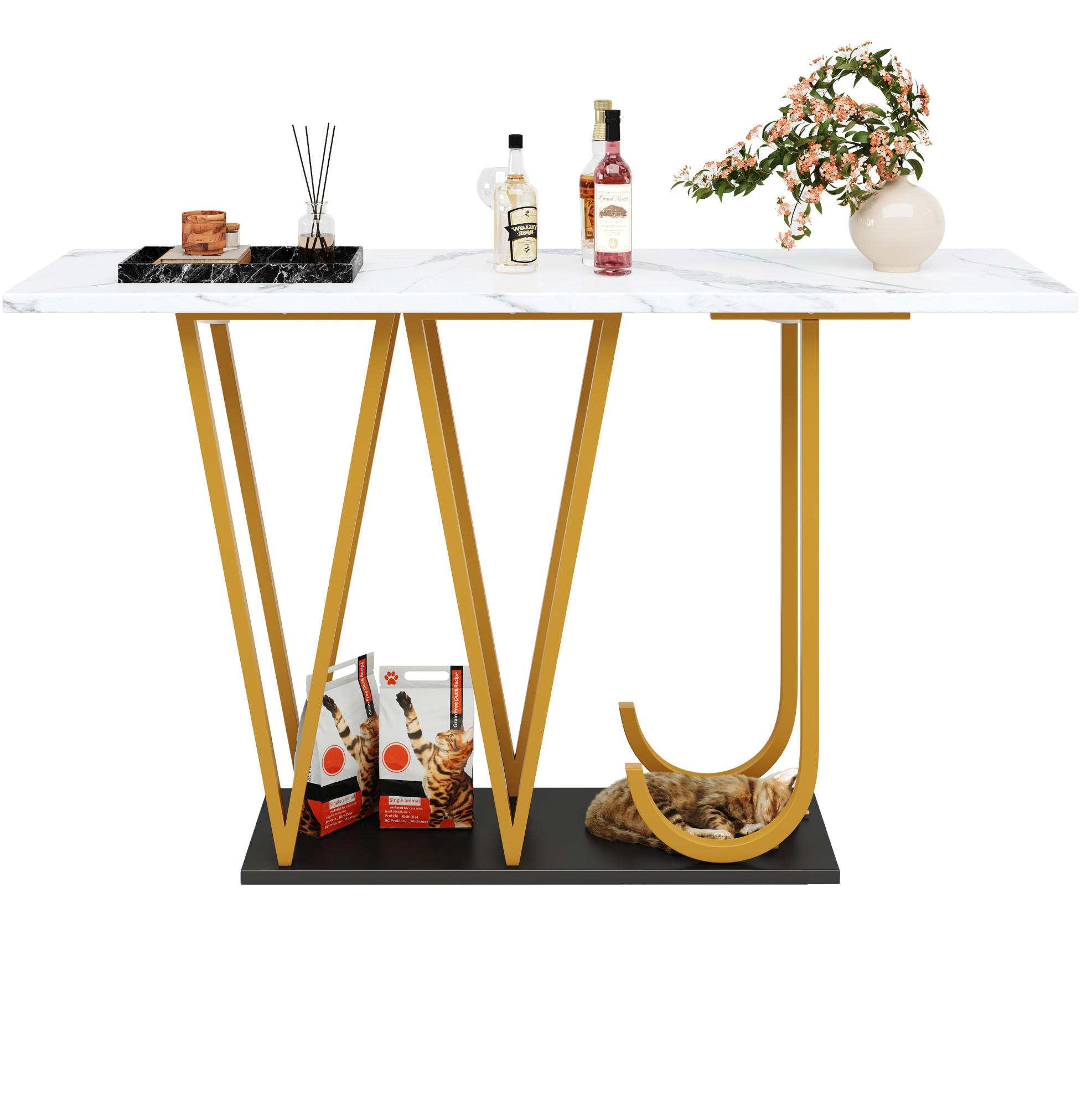 BEISTELLTISCH 120/29,5/80 cm in Weiß mit Marmoroptik und 2 Etagen - Weiß, Holzwerkstoff (120/29.5/80cm) - BEAOK