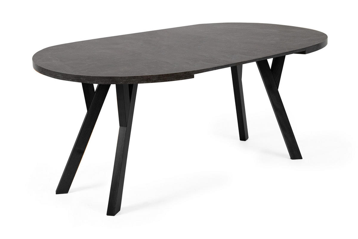 ESSTISCH INDAGA Ausziehbar 100-180cm Rund, Beton/schwarz - Schwarz, Holz (100/180/75cm) - KONSIMO®