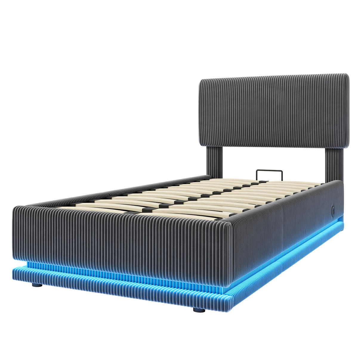 POLSTERBETT 90/200 cm mit LED-Beleuchtung, USB-C-Anschluss und Bettkasten, Dunkelgrau - Dunkelgrau, Textil (90/200cm) - Redom
