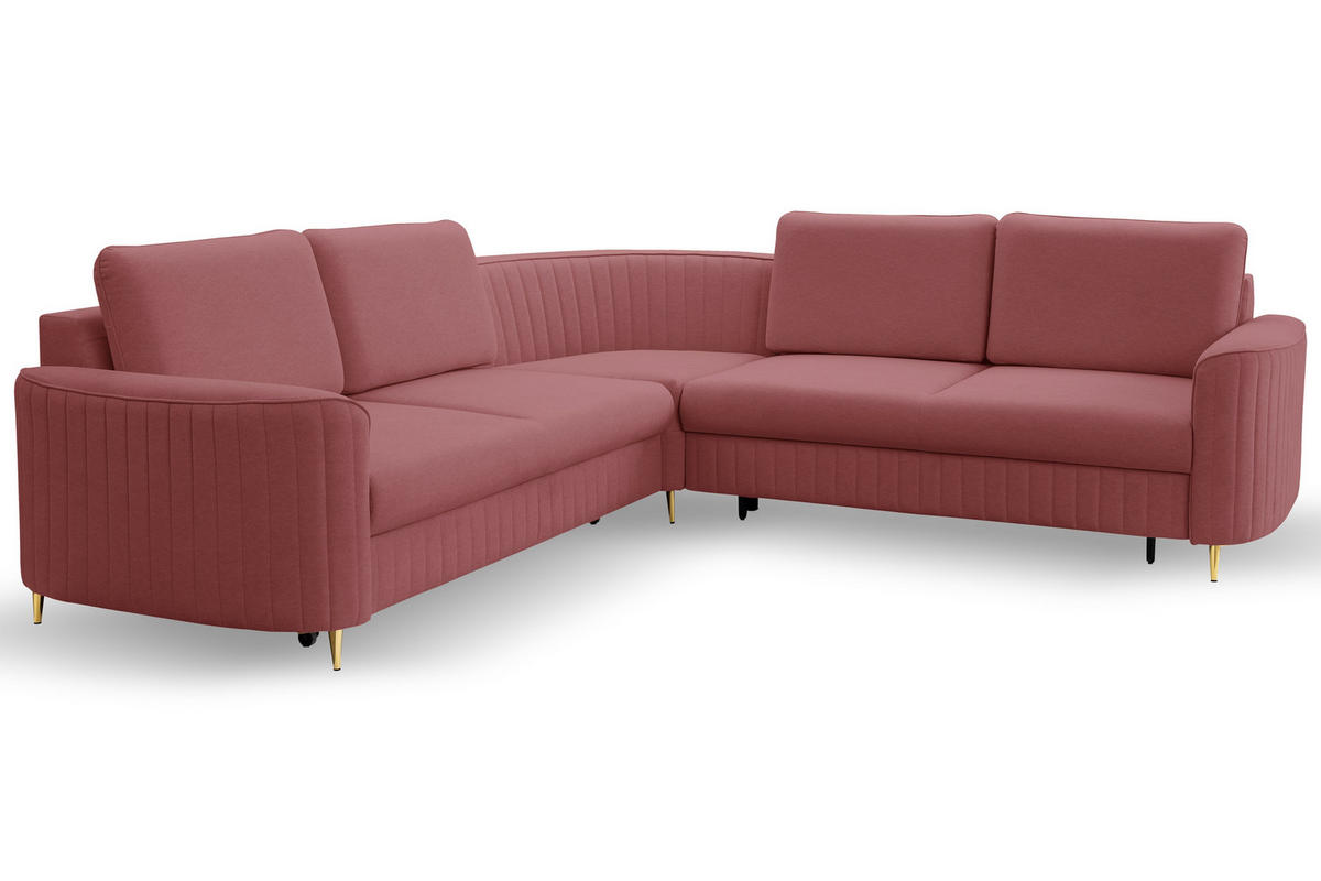 ECKSOFA VELA L-S Dunkelrot Velours-Stoff mit Schlaffunktion - Dunkelrot, Holz (251/251cm) - MASSENO