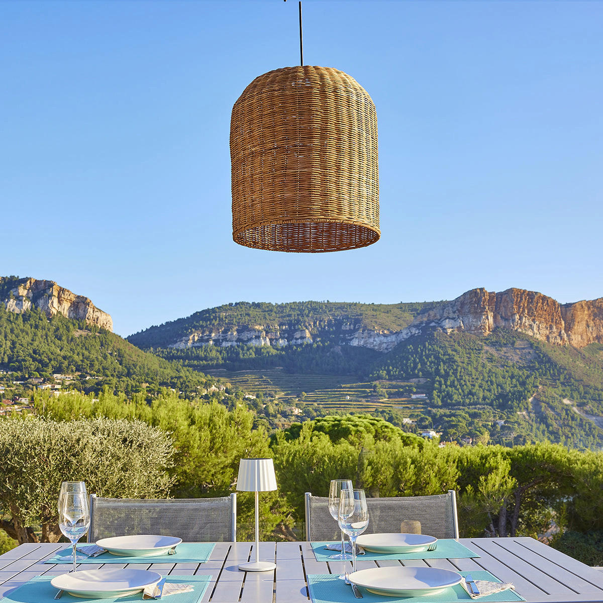 GIACOMO H45CM 5M netzbetriebene Pendelleuchte - Beige, Naturmaterialien (40/40/45cm) - Lumisky