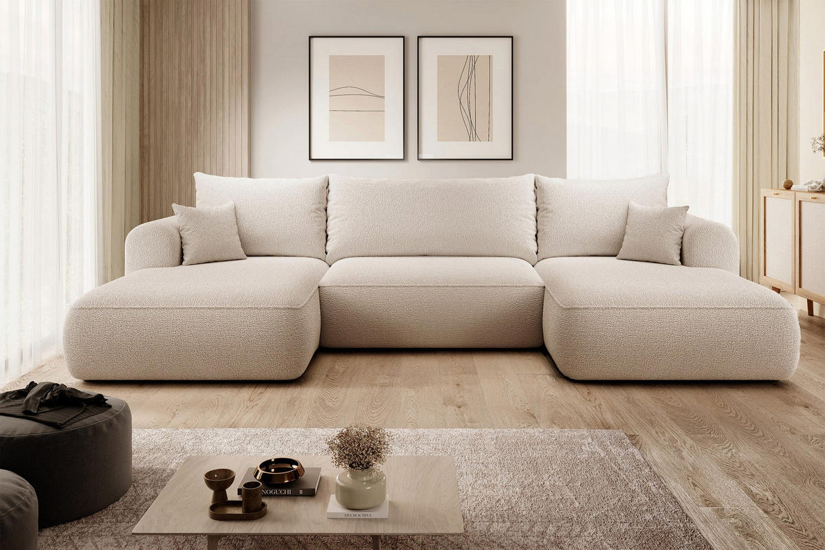 ECKSOFA Ovo Beige Bouclé - Beige/Schwarz, Kunststoff/Textil (380/95/167cm) - Selsey