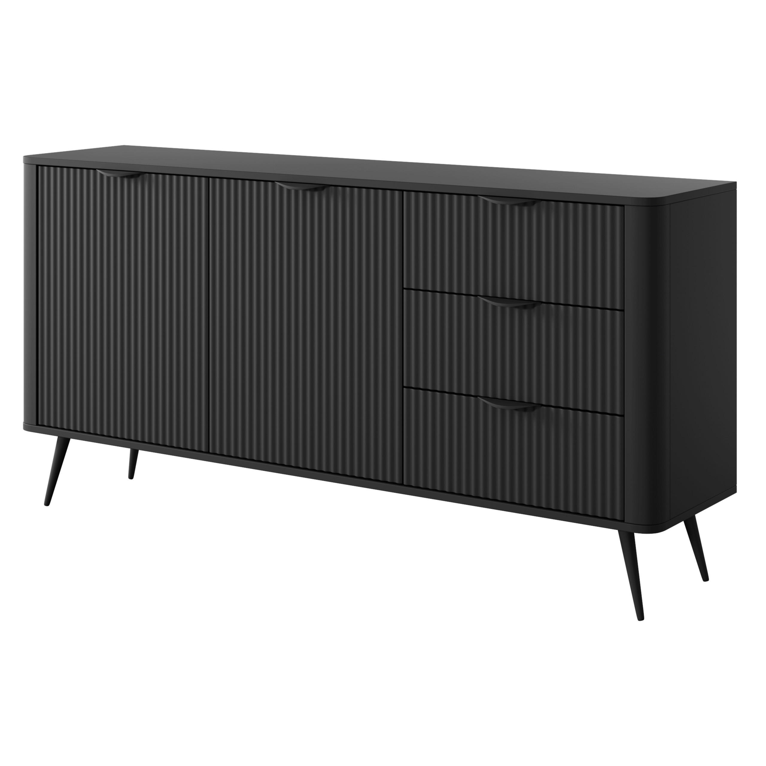SIDEBOARD LANTANA 163/81/38 cm mit 3 Schubladen und 2 Türen Schwarz - Schwarz, Holzwerkstoff (163/81/38cm) - MASSENO