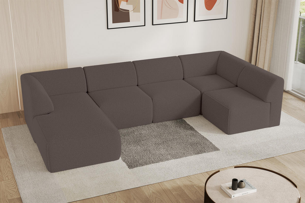 WOHNLANDSCHAFT Ottomane Links MOVO-L 345x180x78 cm Braun Bouclé - Braun, Holzwerkstoff/Kunststoff (345/78/180cm) - ALTDECOR