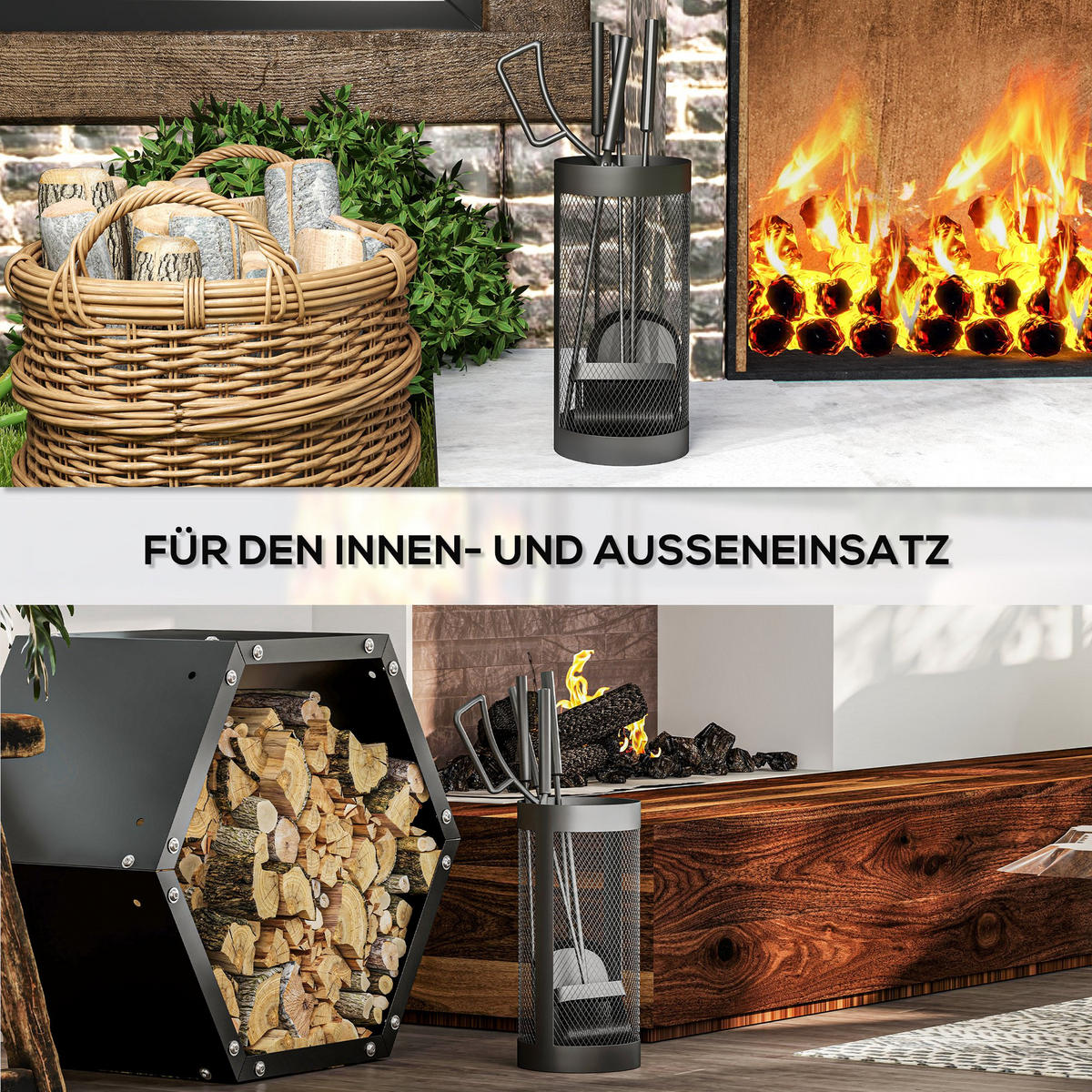 KAMINBESTECK - Schwarz, Metall (16/33.5/16cm) - Outsunny