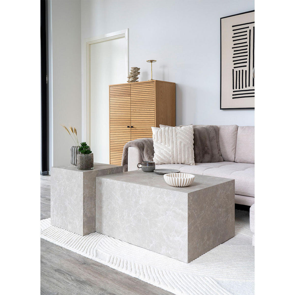 COUCHTISCH marmor - Grau, Holzwerkstoff (80/60/40cm) - ebuy24