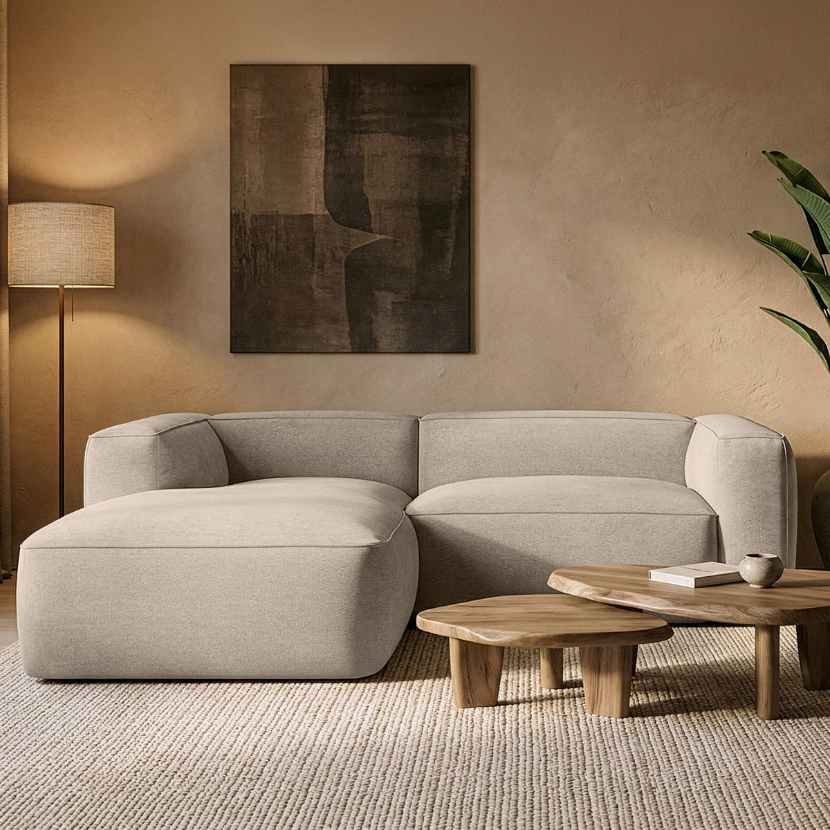 ECKSOFA LINKS FUBBO, Cremig - Creme, Holz/Holzwerkstoff (225/176cm) - KONSIMO®