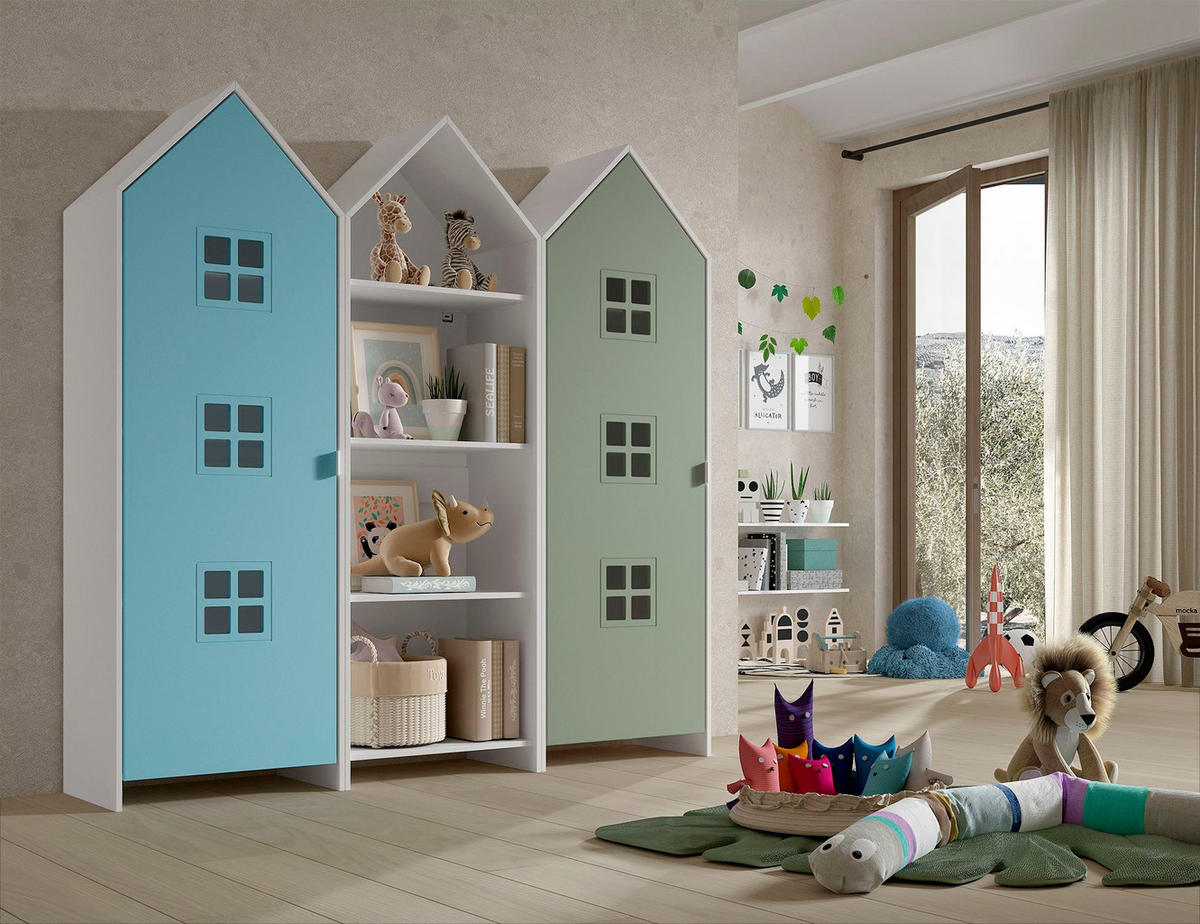 REGALSCHRANK Set Kania 173x37x171 MDF Weiß Blau Grün - Blau/Grün, Holzwerkstoff (173/171/37cm) - 58aufmkessel