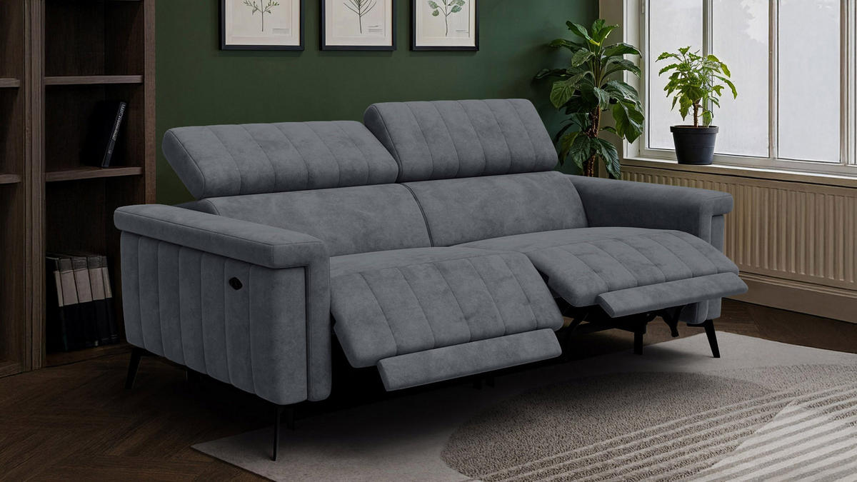 RELAXSOFA NORDEL 3-Sitzer, dunkelgrau - Dunkelgrau/Schwarz, Holz/Textil (194/80/105cm) - Courtois Laville