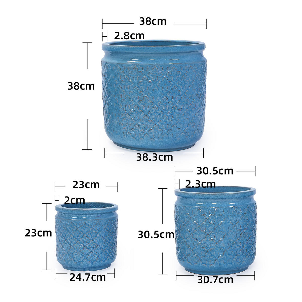 BLUMENTOPF großes Keramikpflanztopfset Frost&hitzebeständig&Ablaufloch - Blau, Keramik (38/38cm)