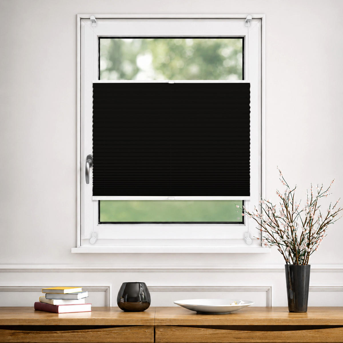 PLISSEE Thermo Basic 75 x 210cm Klemmfix ohne Bohren - Schwarz, Textil (75/210/210cm) - Deco-Raum
