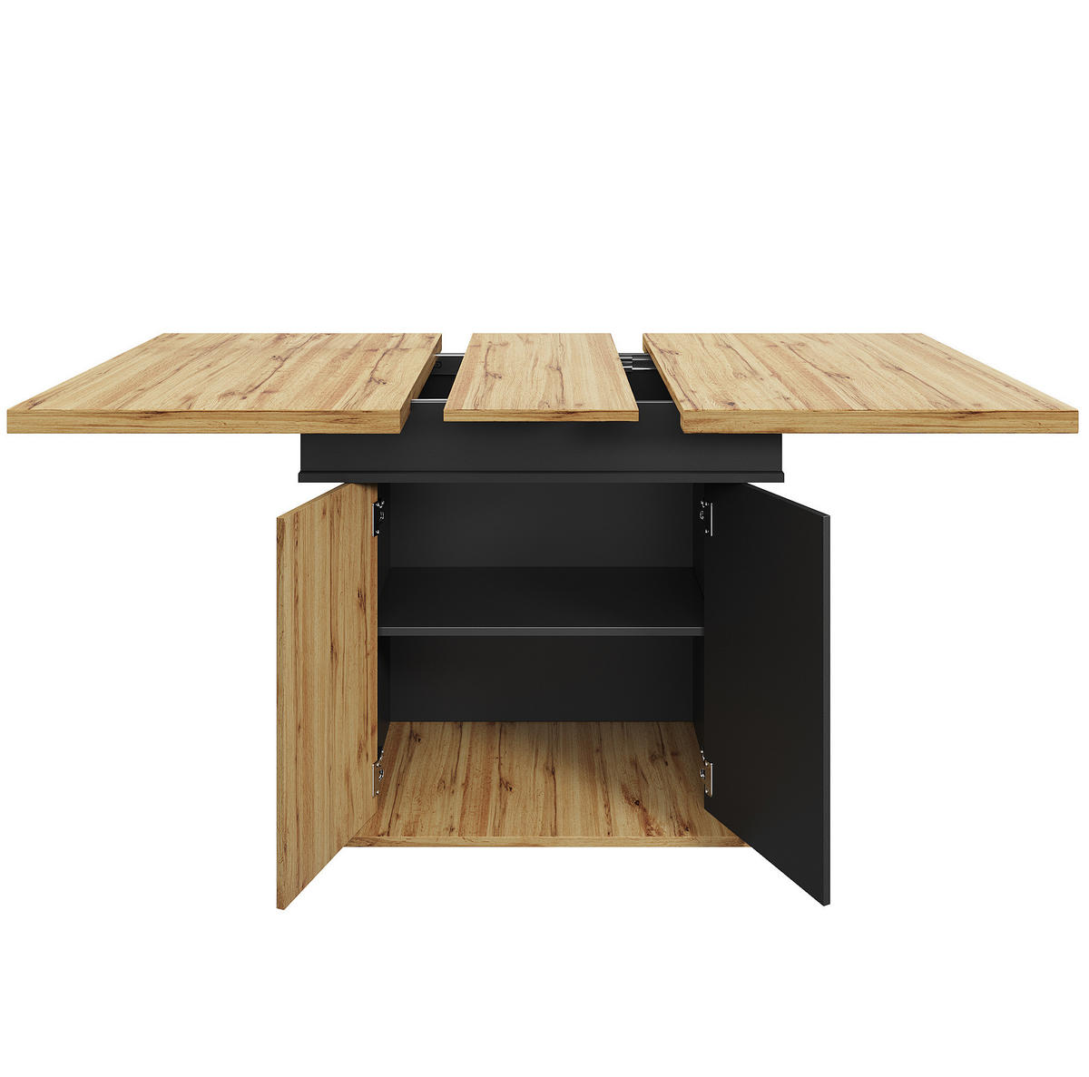 AUSZIEHTISCH 110-140/80/75 cm in Schwarz/Natur mit Stauraum für 4-6 Personen - Schwarz, Holzwerkstoff (110/80/75cm) - BEAOK