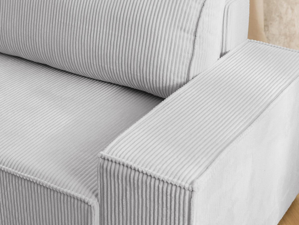 ECKSOFA Rivio mit Schlaffunktion und Bettkasten, Cordstoff Hellgrau - Hellgrau/Schwarz, Holz/Kunststoff (149/262cm) - S-Style