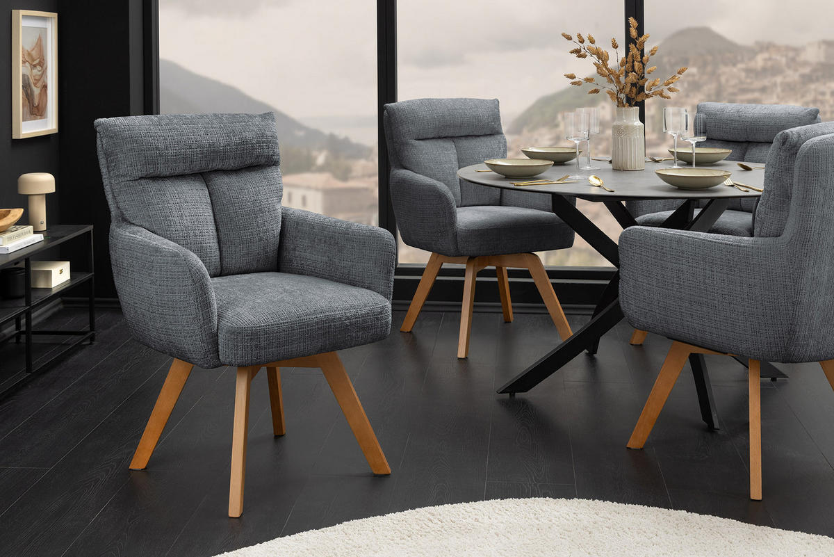 STUHL BIG GEORGE Chenille Grau 90 cm - Braun/Grau, Holz/Kunststoff (60/92/67cm) - riess-ambiente