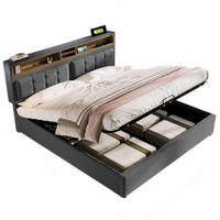 POLSTERBETT aus Leinenstoff 140/200 cm mit Matratze, USB-/Typ-C-Anschluss, Bettkasten und verstellbarem Kopfteil, Grau - Grau, Textil (140/140cm) - Redom