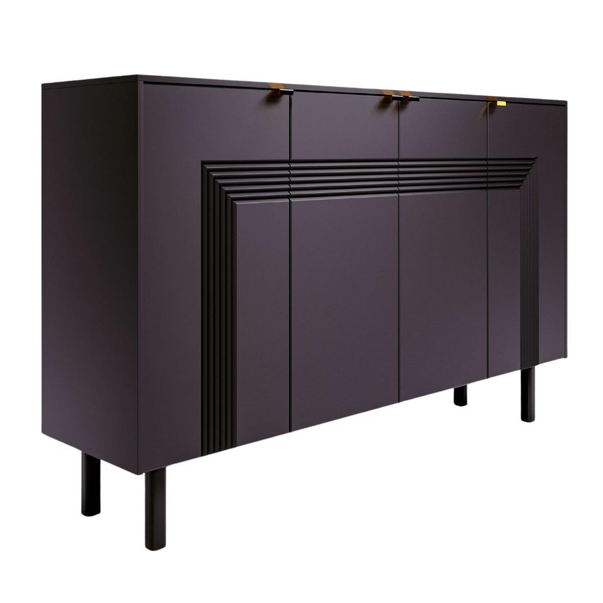 SIDEBOARD Yoko, Schwarz, Mit Dekorativen Fronten Und Goldgriffen - Schwarz, Holzwerkstoff/Buchenholz (156/99/40cm) - Dancan