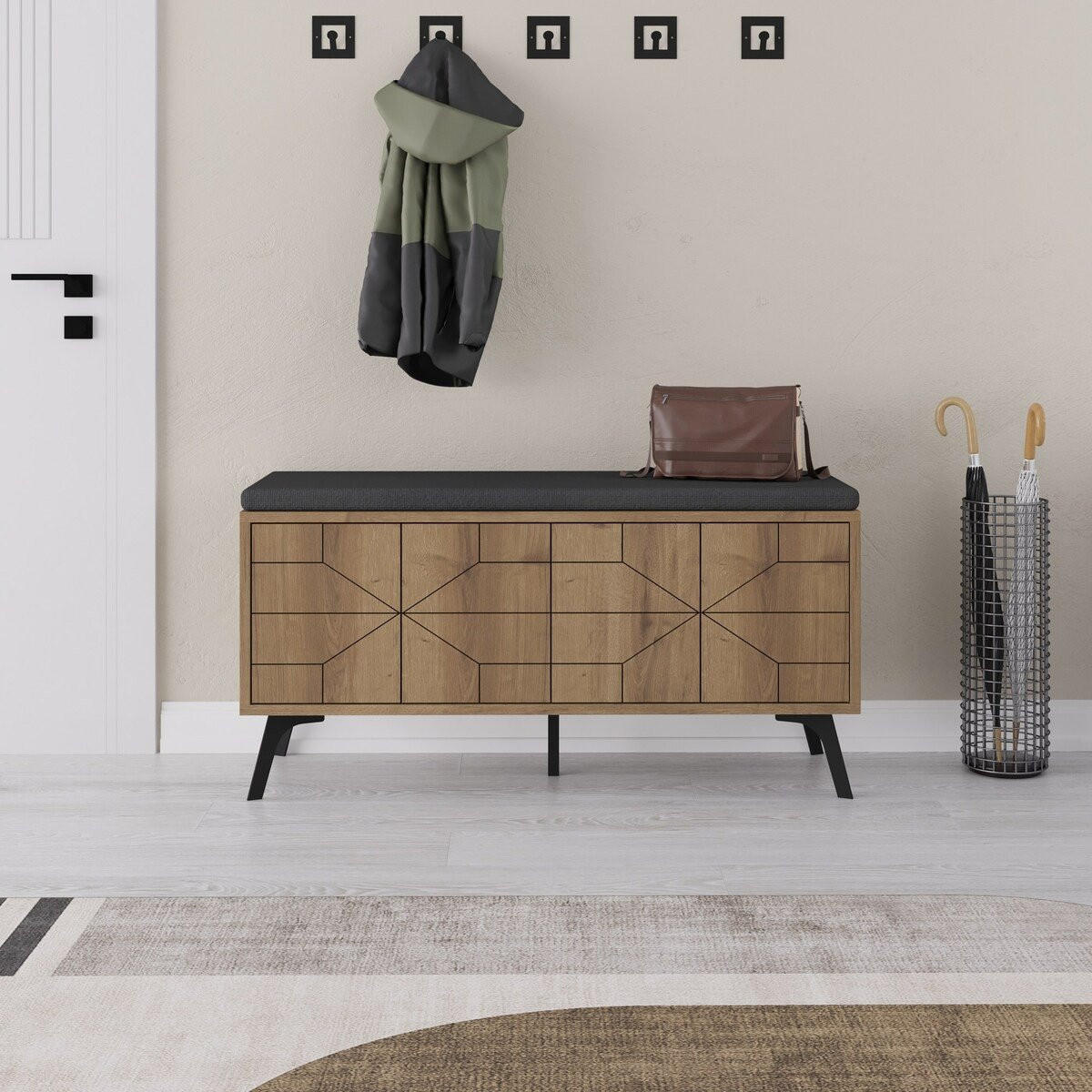 SKŘÍŇKA na boty se 4 dveřmi, výška 55 cm - DUNE BENCH - jabloňová, kompozitní dřevo (107/55/35cm) - Calicosy