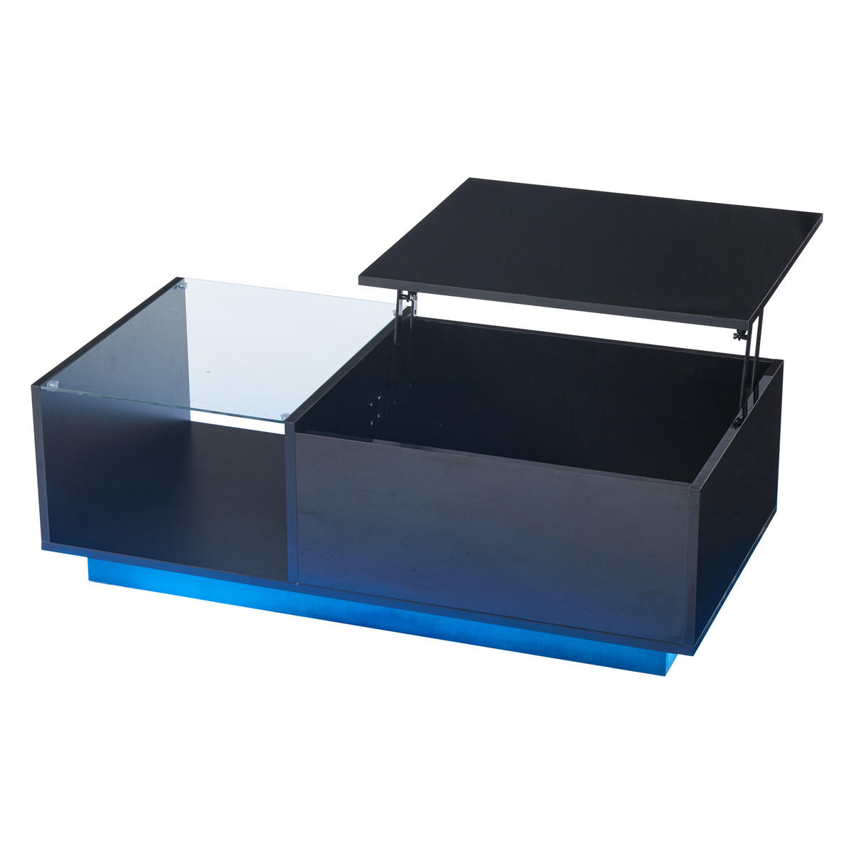 COUCHTISCH, Hochglanz-Spanplatte, höhenverstellbare Klappe mit LED-App-Steuerung, 100/50/33 cm, Schwarz - Schwarz, Holzwerkstoff (100/50/33cm) - Redom