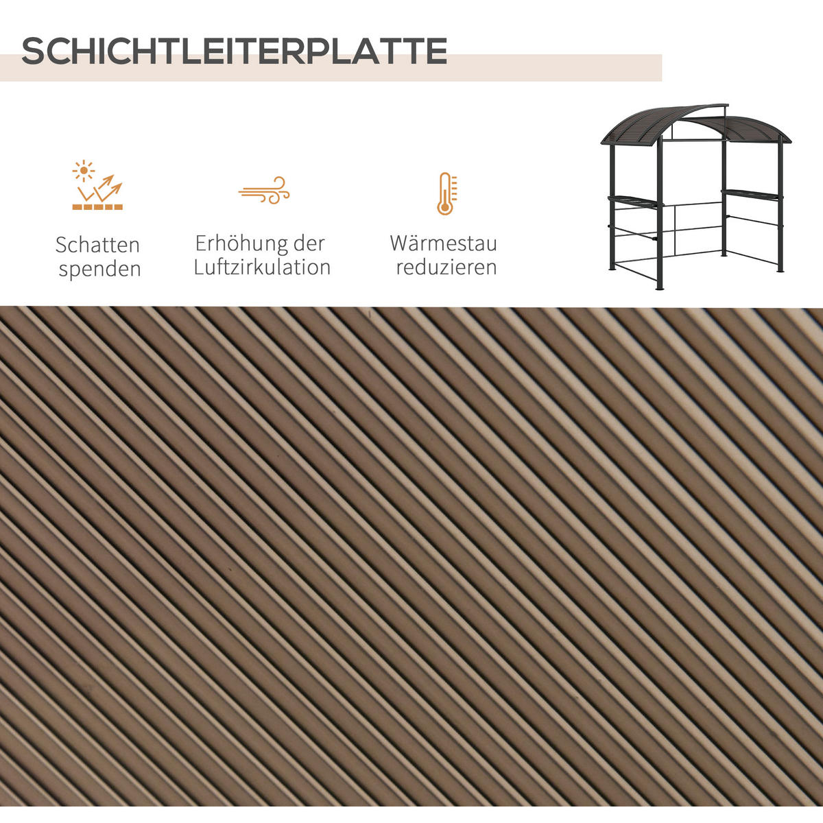 GRILLPAVILLON Stahl PC Dunkelgrau - Dunkelgrau/Braun, Kunststoff/Metall (150/230/240cm) - Outsunny