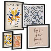 BILDER SET 5er Set - 50x50 cm & 20x30 cm & 40x60 cm Schwarzer Rahmen - Moderne abstrakte Blumen - Schwarz, Kunststoff (40/60cm) - TULUP