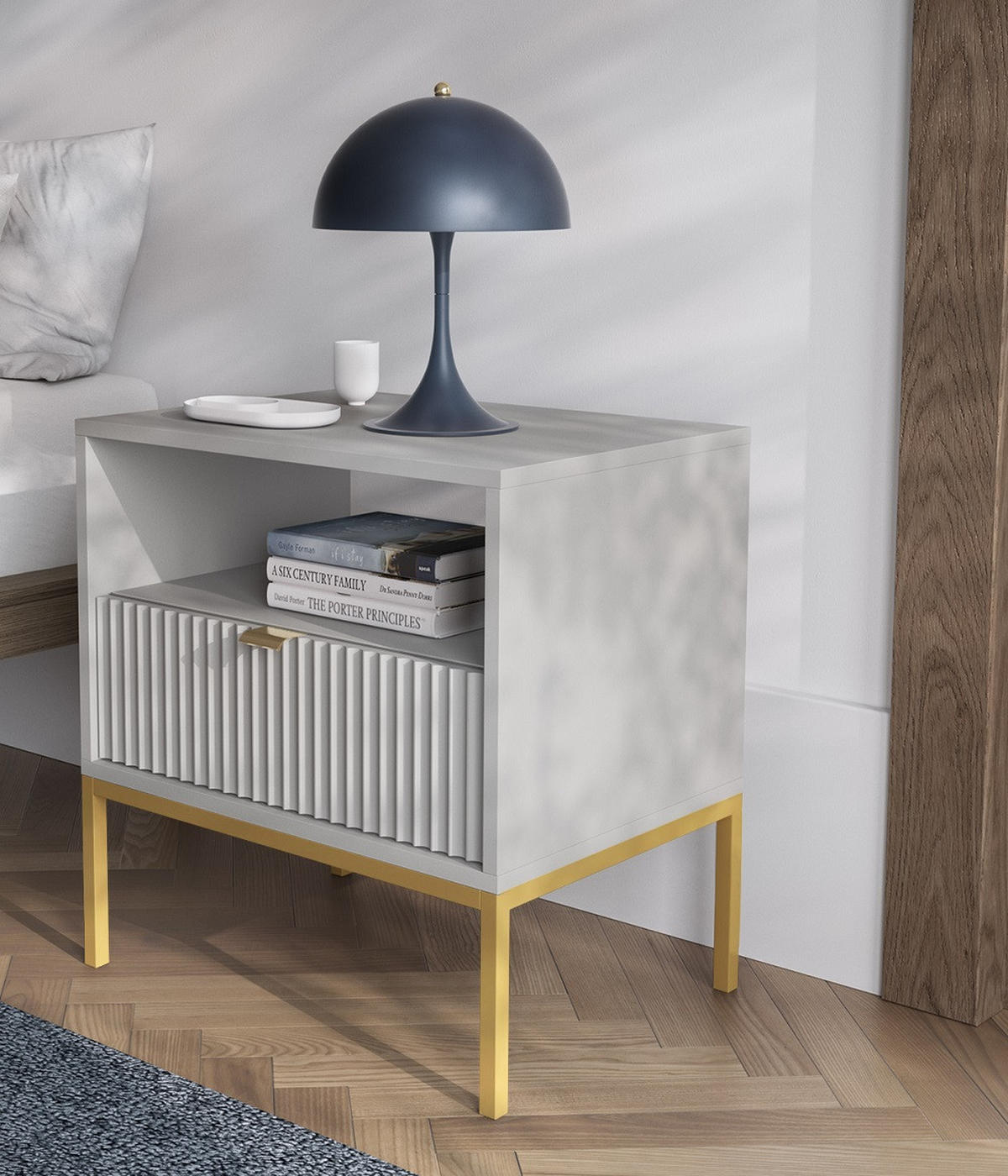 NACHTTISCH Grau NEW Mit Goldfarbenen Beinen - Goldfarben/Grau, Holzwerkstoff (54/56/39cm) - Sepro Meble