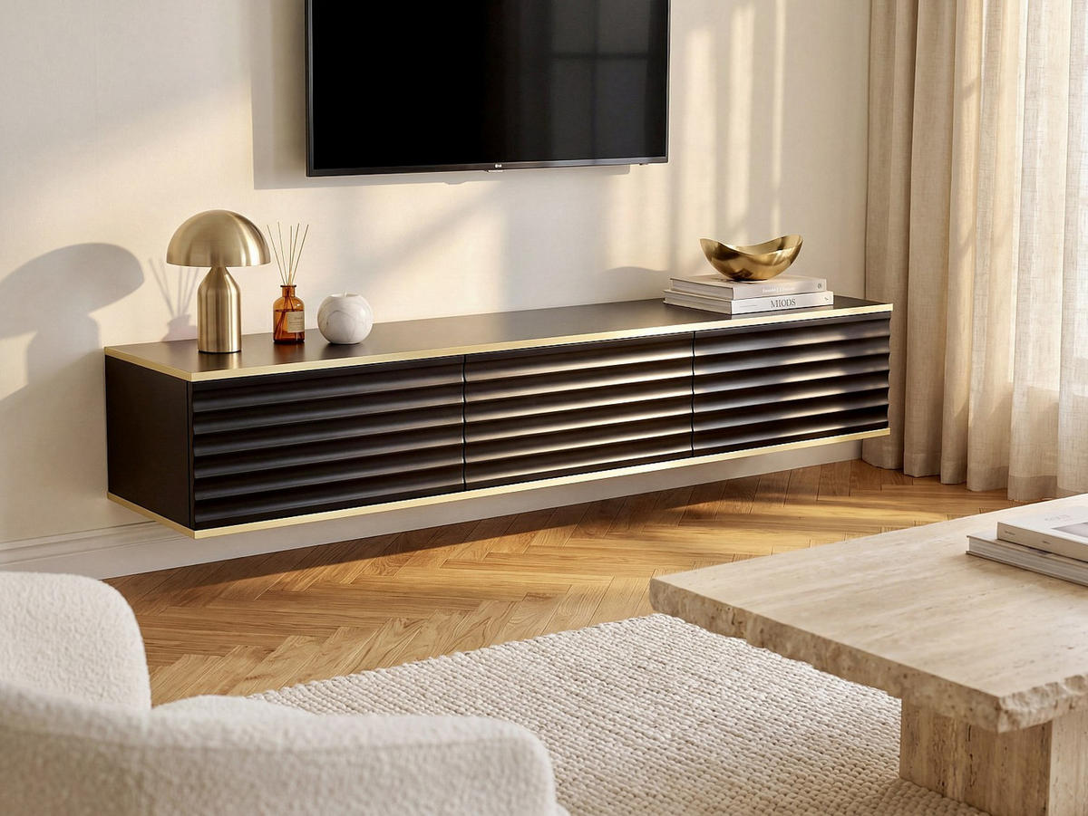 TV-HÄNGESCHRANK - 170 cm x 35 cm - holz - schwarz, goldfarben Alesar - Goldfarben/Schwarz, Holz (170/30/35cm) - Vente-Unique