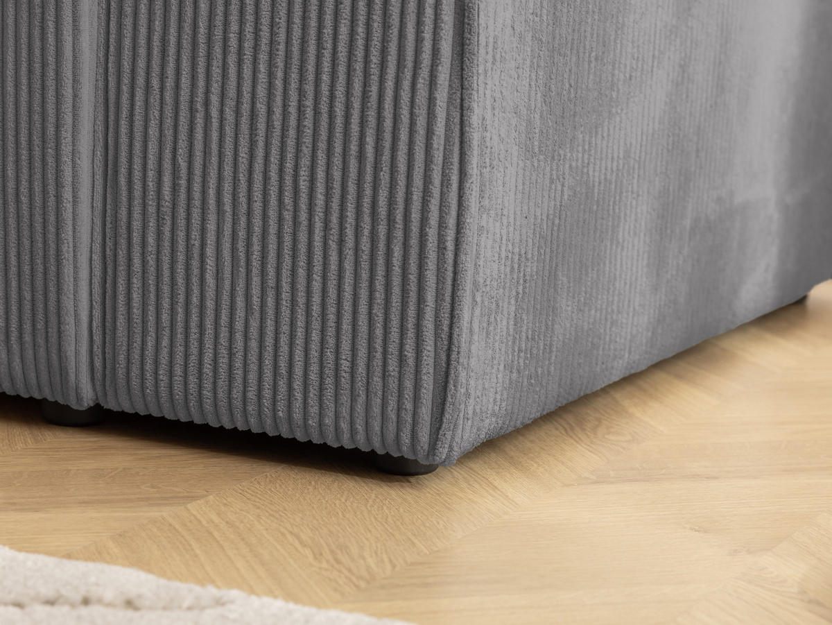 ECKSOFA Rivio mit Schlaffunktion und Bettkasten, Cordstoff Grau - Schwarz/Grau, Holz/Kunststoff (149/262cm) - S-Style