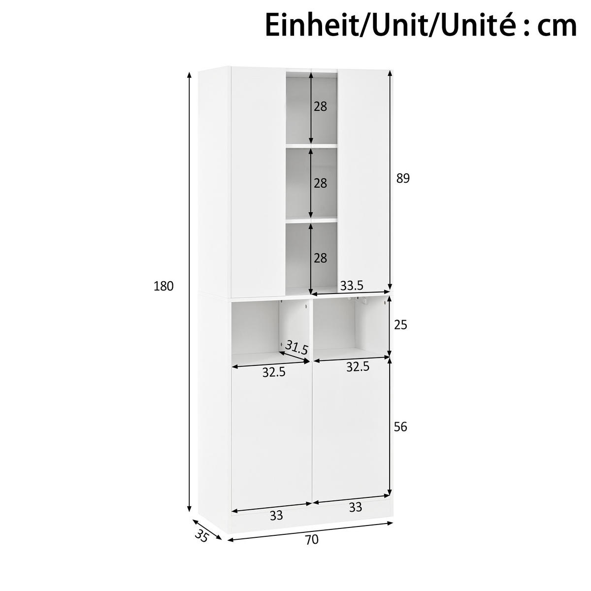 HOCHSCHRANK mit Acrylglas, LED und 2 Türen - Weiß, Holzwerkstoff (70/180/35cm) - FLIEKS