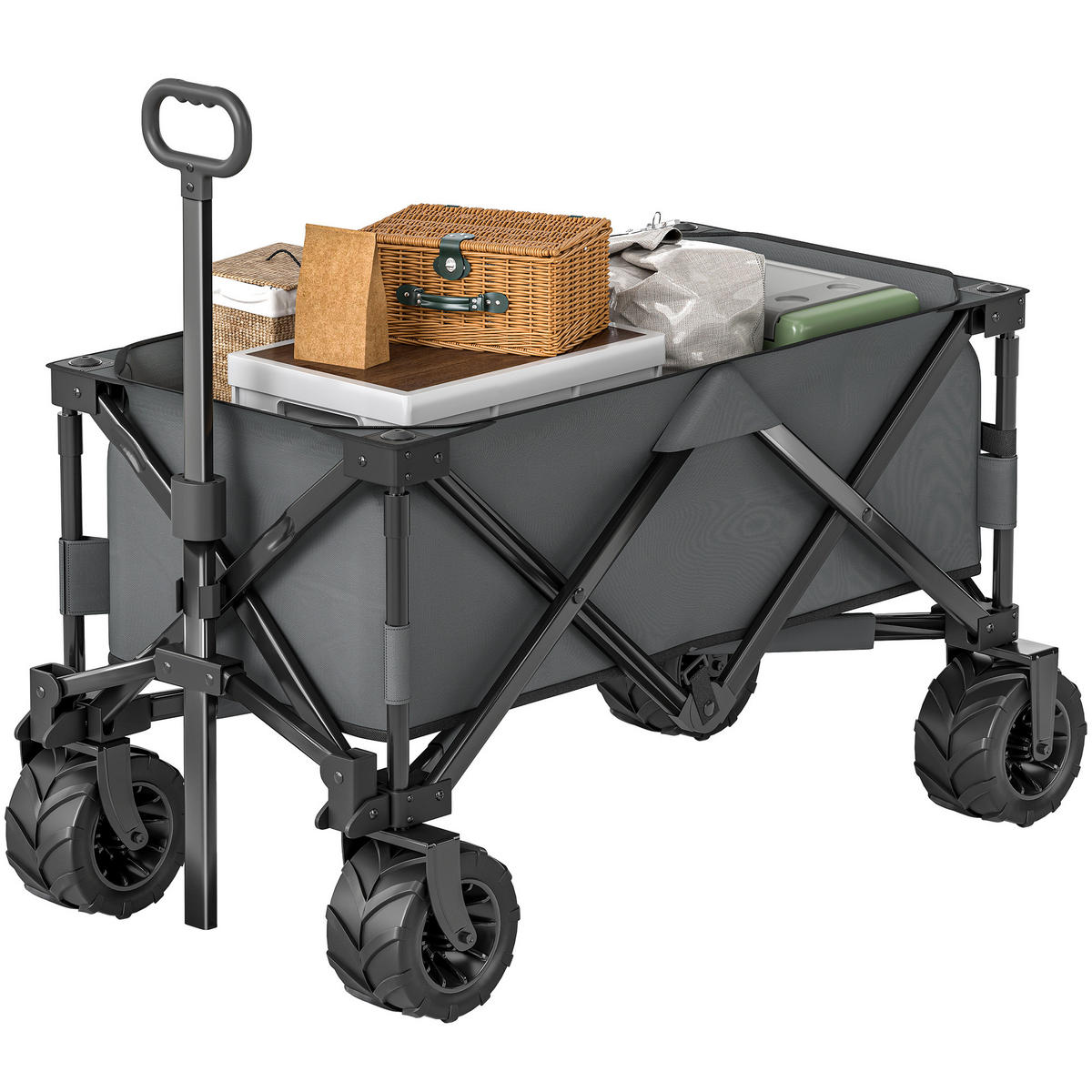 GARTENWAGEN DE-10507 faltbar, 360°-Räder, 70 kg Dunkelgrau - Dunkelgrau, Metall (55/91/108cm) - ComfortXL