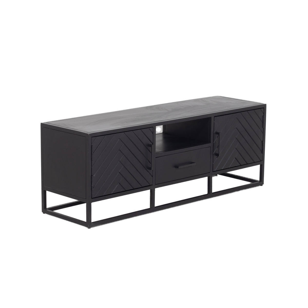 TV-SCHRANK Herringbone aus Mangoholz 140cm, schwarz - Schwarz, Holz (140/50/40cm) - Giga Meubel