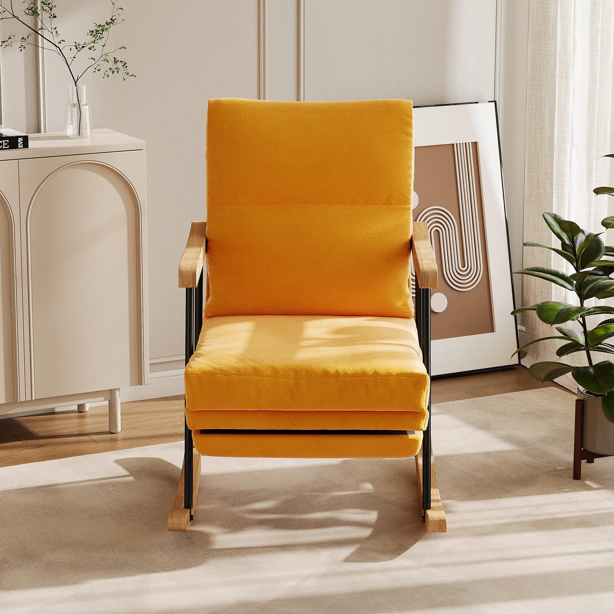 SCHAUKELSTUHL gepolstert ausziehbare Fußstütze gelb - Gelb, Holz (97.5/94/64.5cm) - LEBENLANG