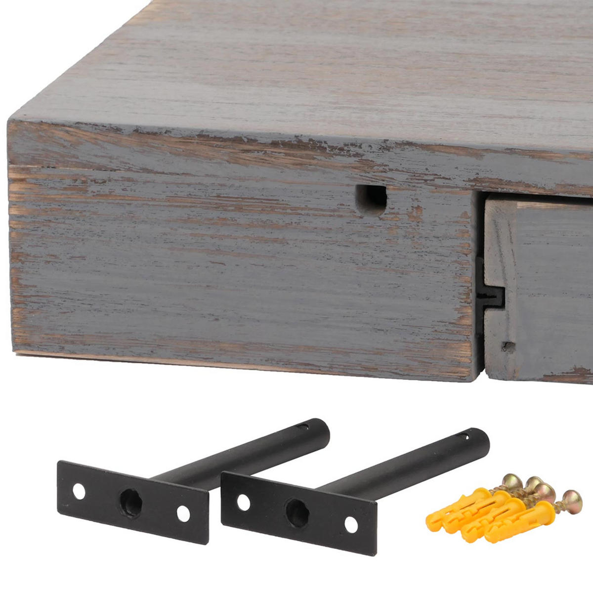 WANDREGAL 8x80x25cm Schublade Massiv-Holz Grau shabby - Grau, Holz (80/8/25cm) - BERLINLODGE