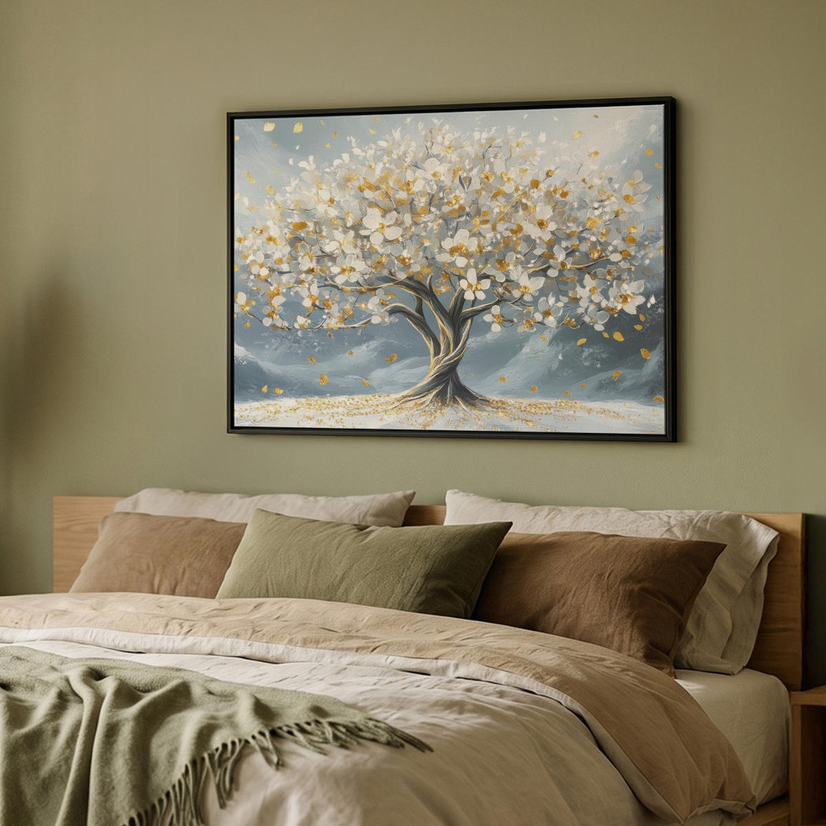 LEINWAND Bilder mit Rahmen - Baum - Winter - Baum des Lebens - Modern - Gold - 100x70 - Goldfarben, Textil (100/70cm) - MuchoWow