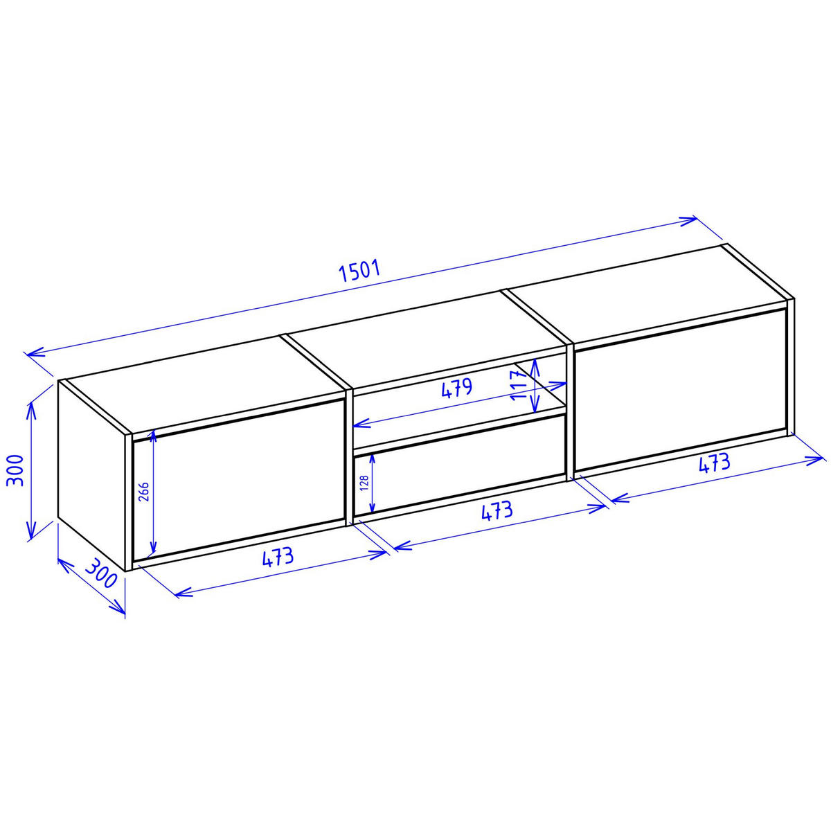 TV-LOWBOARD hängend, 3 Klappen und Ablage, Walnuss, 150 cm - Dunkelbraun, Holzwerkstoff (150.1/30/30cm) - Selsey