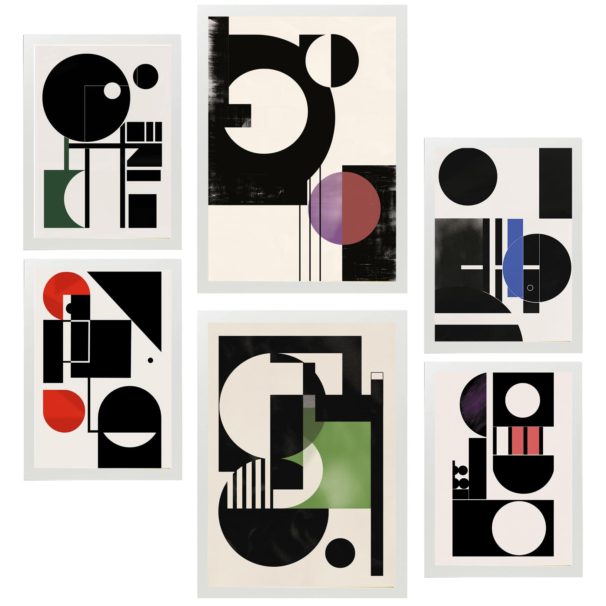 POSTER Set Mit 6 Bauhaus Lila Grün Blau A3 & A4 Weißer Rahmen - Weiß, Papier (29/3cm) - Nacnic