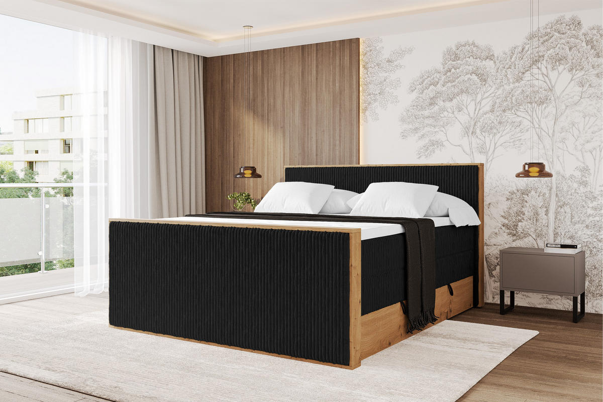 BOXSPRINGBETT LOLLI9 -Z-KING 120x200 - H3/H4 Schwarz - Schwarz, Holzwerkstoff (120/200cm) - ALTDECOR