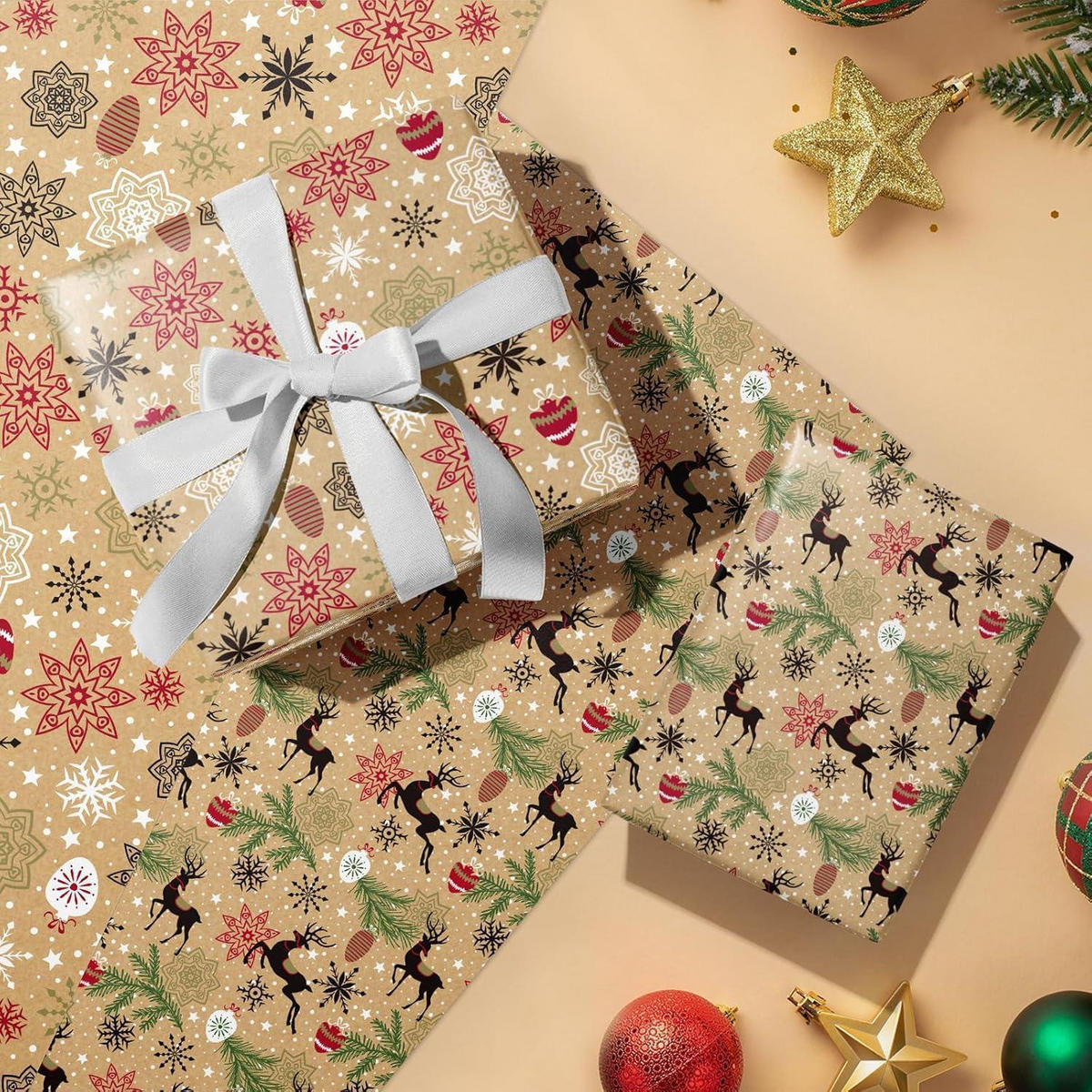 GESCHENKPAPIER 3er Set Kraftpapier Weihnachten 43,2 cm x 3 m - Multicolor, Papier (4/44/10cm)