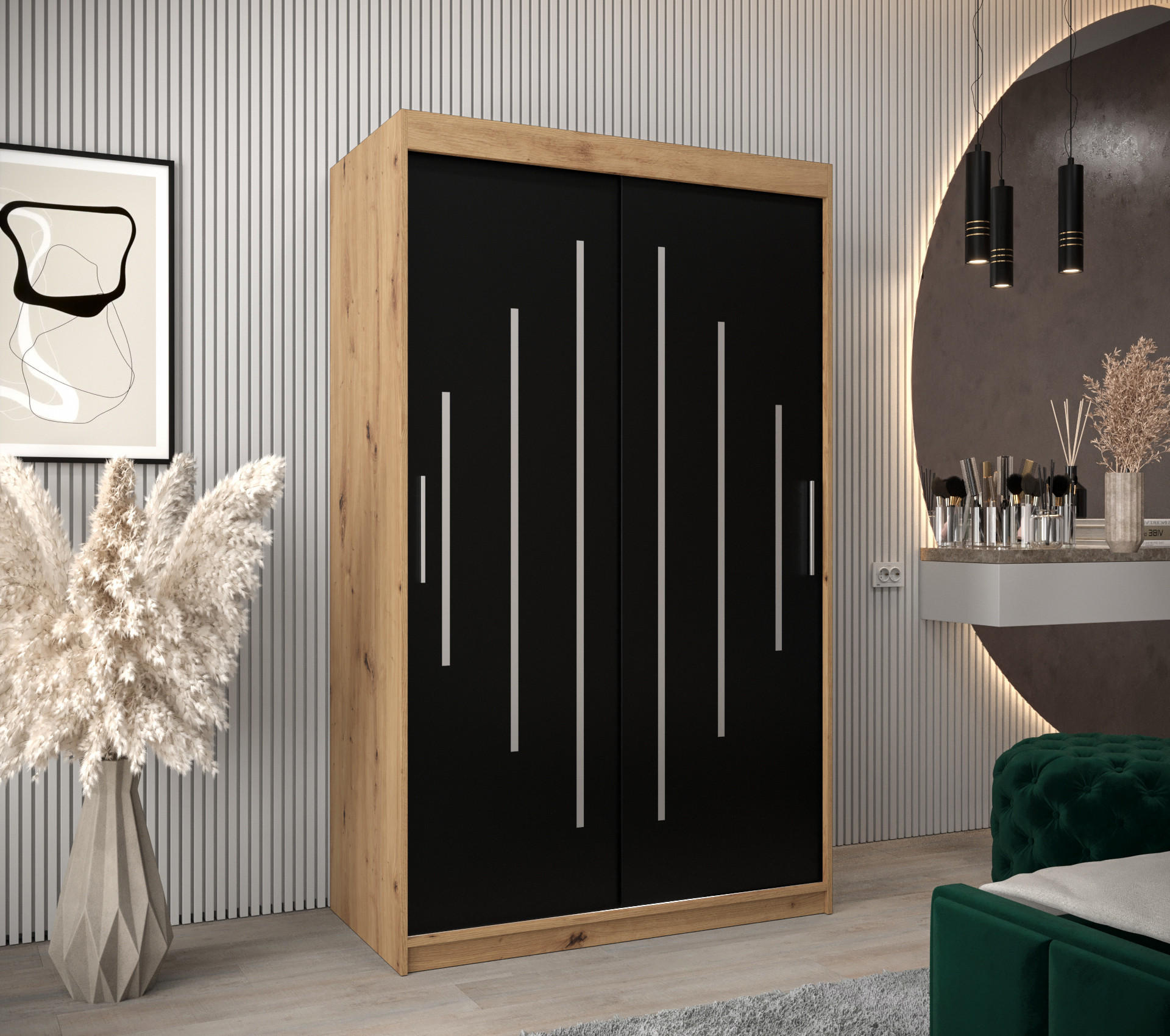 SCHWEBETÜRENSCHRANK 200/120/62 2-türig - Silberfarben/Schwarz, Holz/Kunststoff (120/200/62cm) - Abiks Möbel
