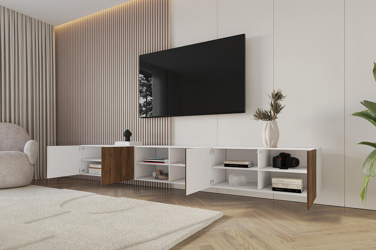 LOWBOARD NOA-2-W 3x100x40x41 cm - Weiß / Katania - Eiche Wotan, Holzwerkstoff (300/40/41cm) - ALTDECOR