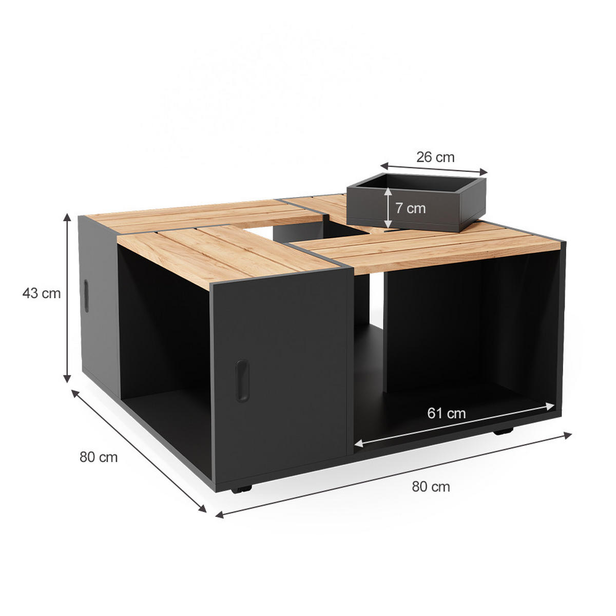 COUCHTISCH Anton Anthrazit 80 x 80 cm - Anthrazit, Holzwerkstoff (80/80/43cm) - Vicco