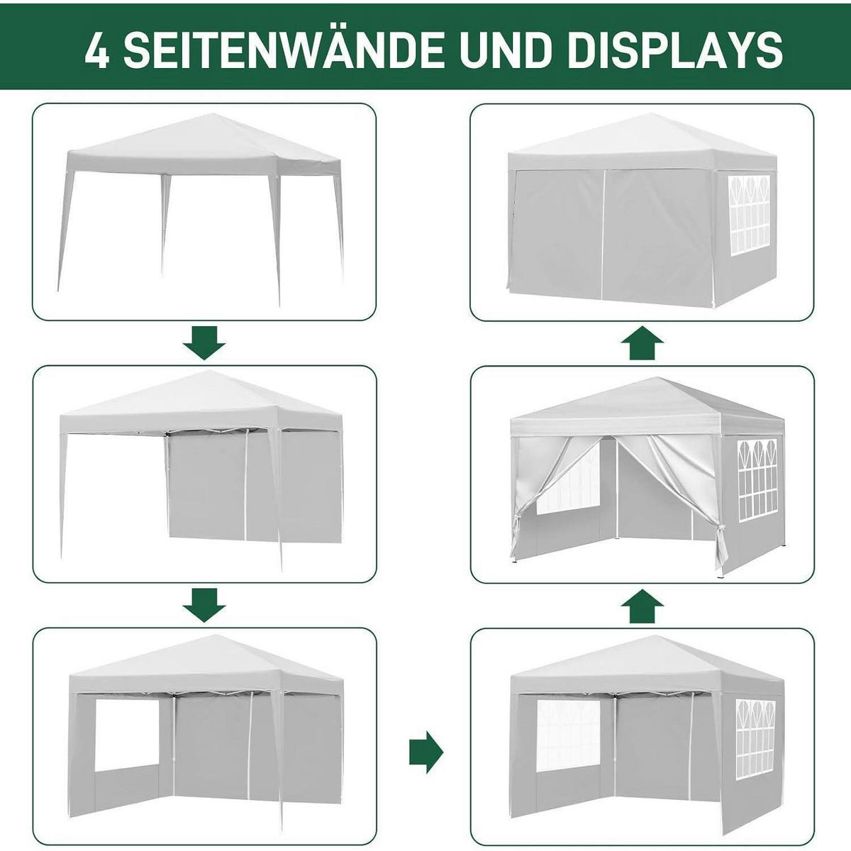 FALTPAVILLON 3 x 3 m weiß mit 4 Seitenteilen, 420D Oxford - Weiß, Textil (300/255/300cm)