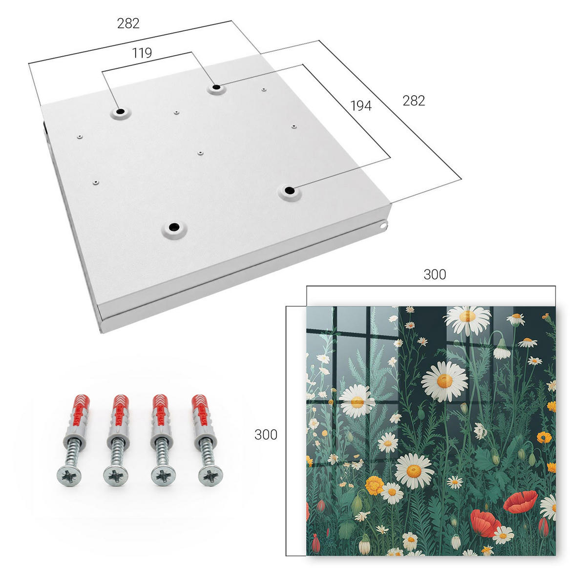 SCHLÜSSELBOX Weiß 30x30 cm – Türöffnung nach rechts - Blumenwiese - Grün, Metall (30/30/5cm) - TULUP