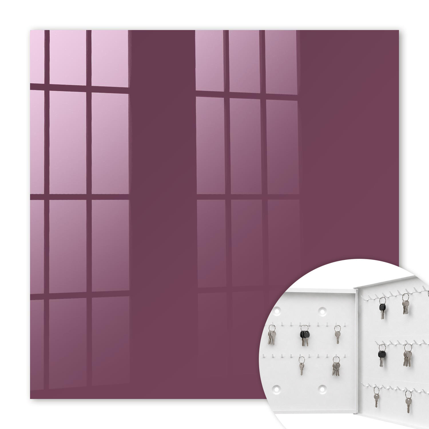 SCHLÜSSELBOX Weiß 30x30 cm – Türöffnung nach rechts - Farbe Burgunderrot - Bordeaux, Metall (30/30/5cm) - TULUP