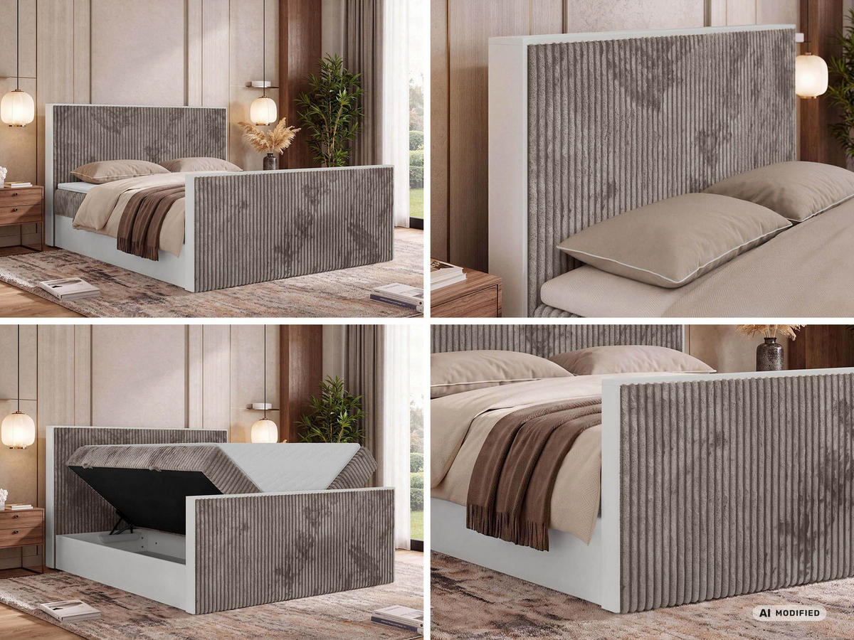 KONTINENTÁLNÍ POSTEL TRAVIT DUO 160/200 - Světle hnědá Manšestr - Topper Visco - H4 - černá/světle hnědá, textil/plast (160/200cm) - MKS