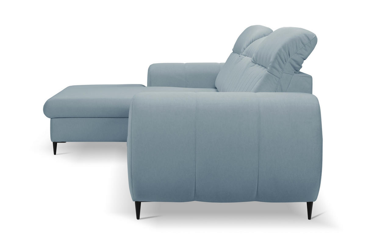ECKSOFA PURO L-S Blau Plüsch-Stoff mit Schlaffunktion - Blau, Holz (275/166cm) - MASSENO